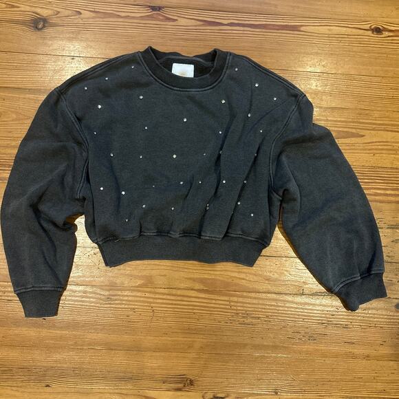 Lazy Sunday dark heather gray jeweled studded cropped crew sweatshirt SIZE L - Picture 1 of 6